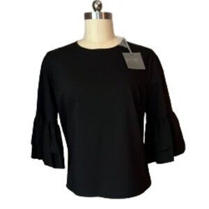 NWT Marled by Reunited Black ¾ ruffle bell sleeve top